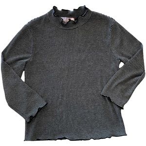 Girls Striped Long Sleeve Shirt, Black/White, Ruffle Lining, Youth Medium